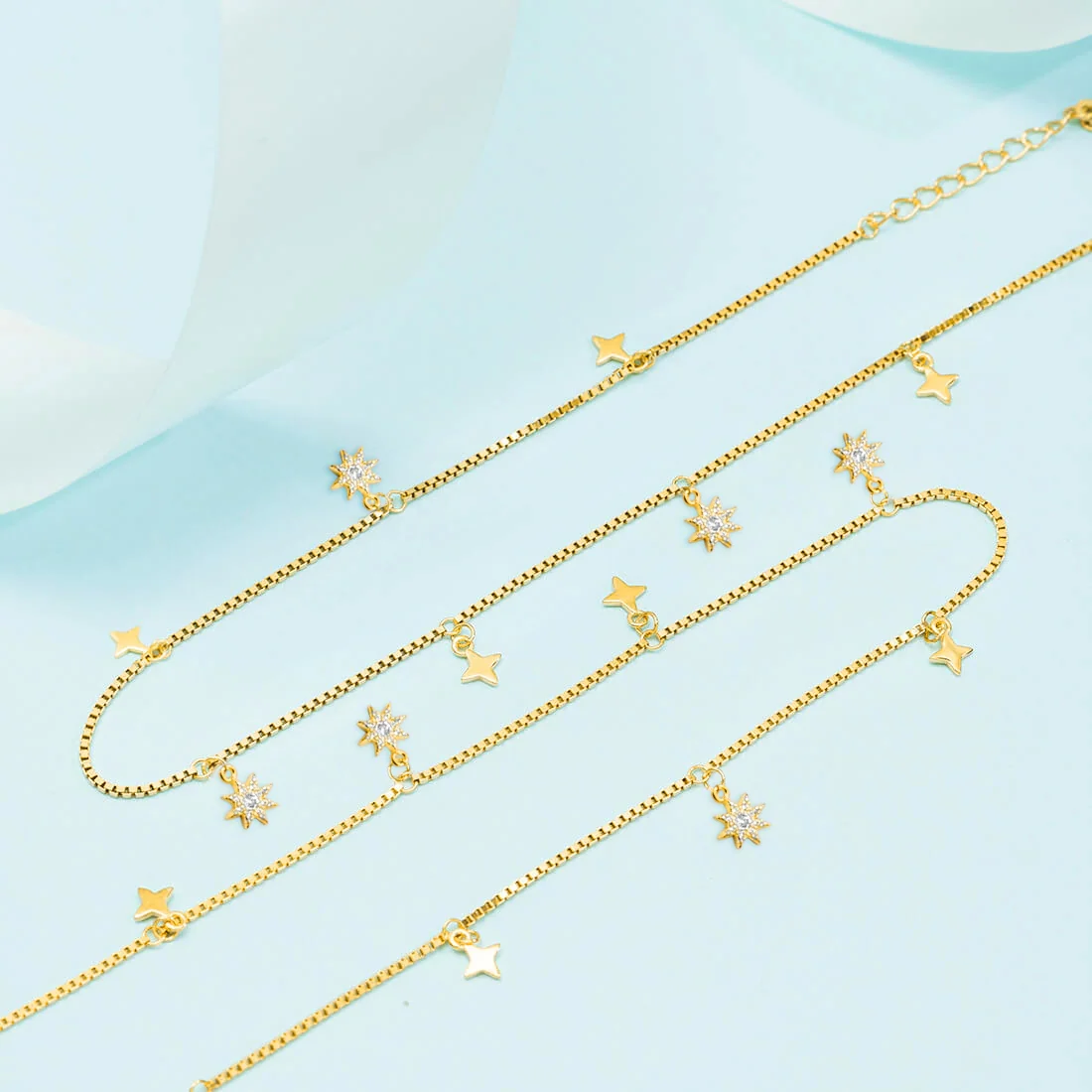 Starry Night 925 Sterling Silver Gold-Plated Star Pattern Anklets - Image 3