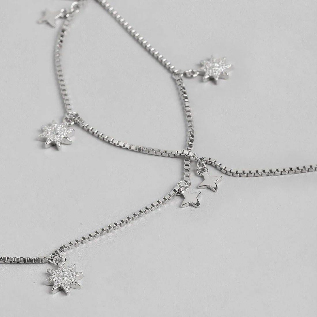Starry Night Sky 925 Sterling Silver Rhodium-Plated Star Pattern Anklets - Image 8