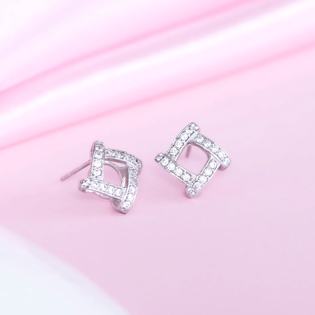 Statement Square Rhodium Plated 925 Sterling Silver Earrings