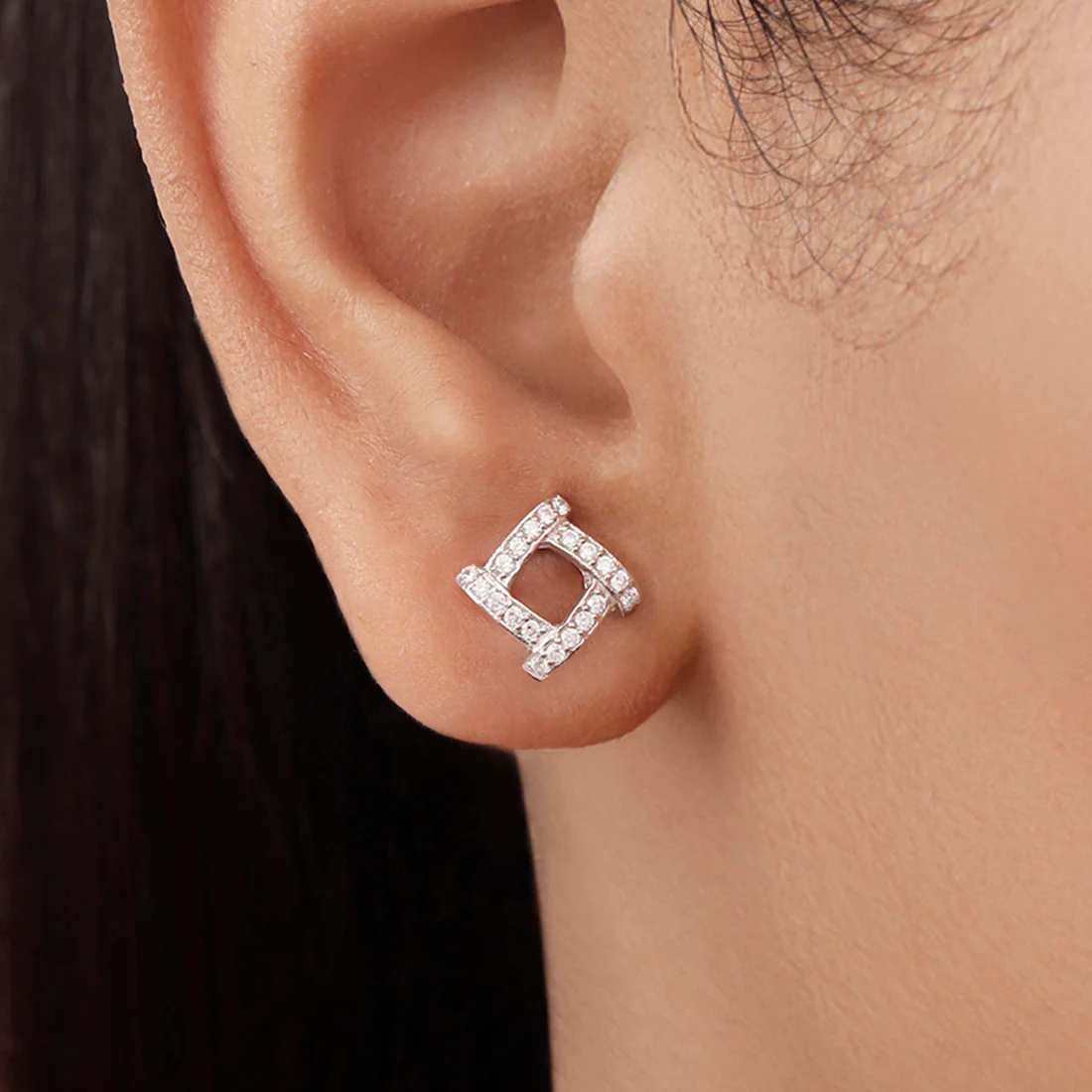 Statement Square Rhodium Plated 925 Sterling Silver Earrings - Image 2