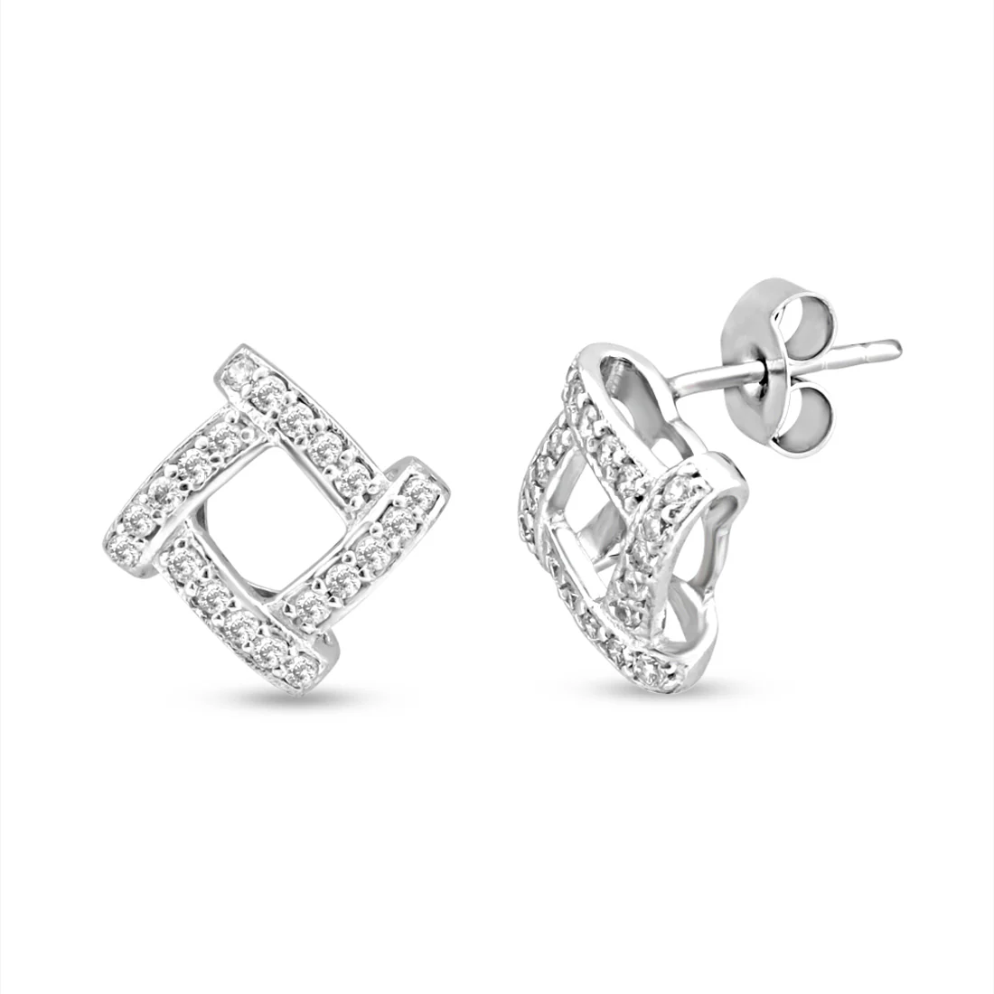 Statement Square Rhodium Plated 925 Sterling Silver Earrings - Image 4