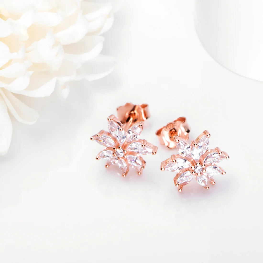 Stellar Floral Rose 925 Sterling Silver Star Earrings - Image 2