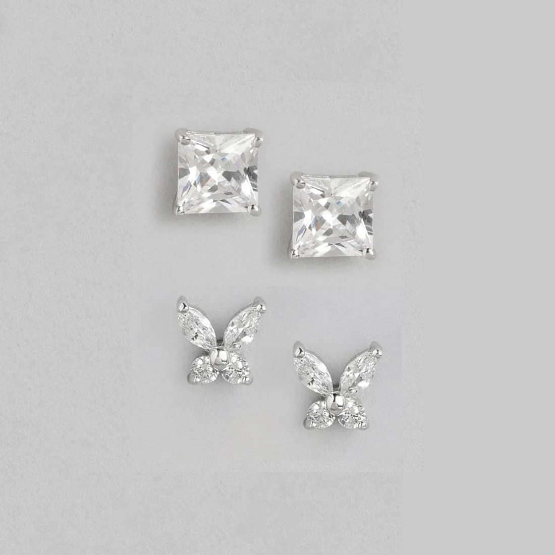 Stunning 925 Sterling Silver Rhodium Plated Combo Earrings - Image 4