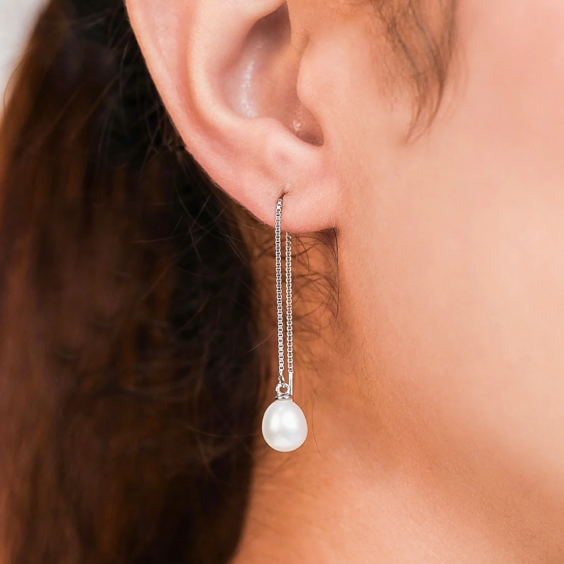 Pearl Sui Dhaga 925 Silver Rhodium-plated Earrings - Image 3