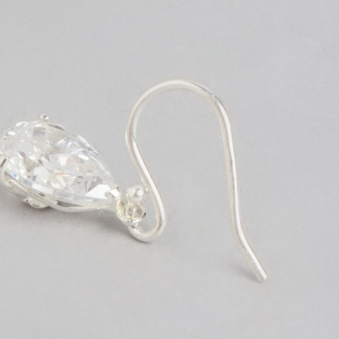 Tear Drop CZ Rhodium Plated Dangle 925 Sterling Silver Earring - Image 5