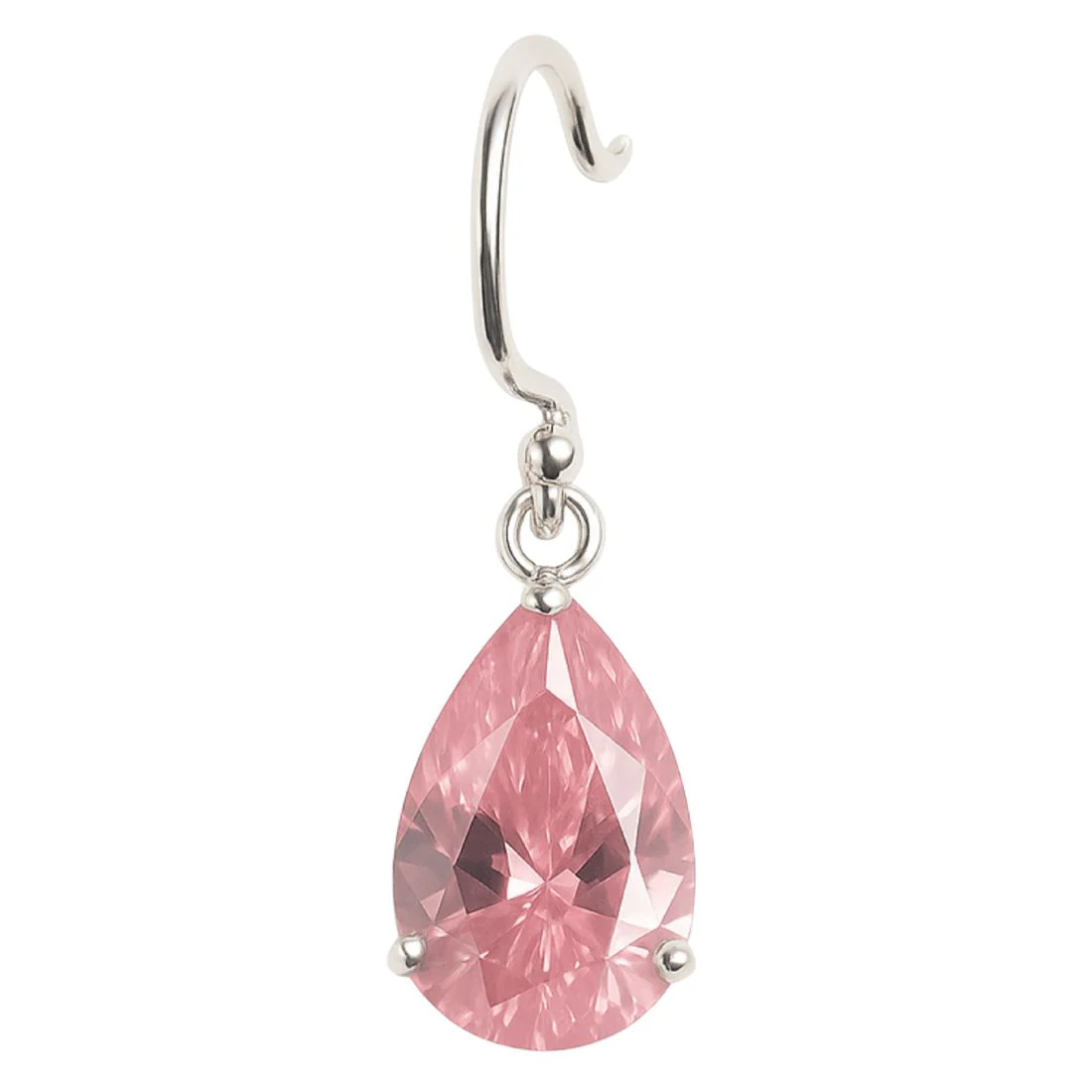 Tear Drop Pink CZ Rhodium Plated 925 Sterling Silver Earring - Image 4