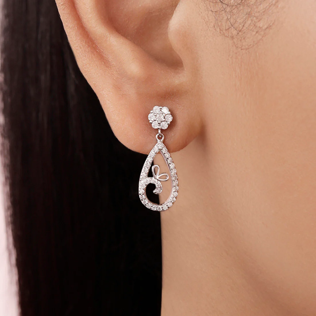 Teardrop Rhodium Plated 925 Sterling Silver Earrings - Image 2