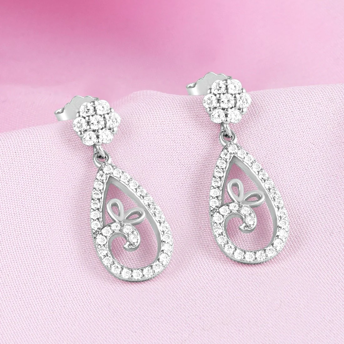 Teardrop Rhodium Plated 925 Sterling Silver Earrings - Image 3