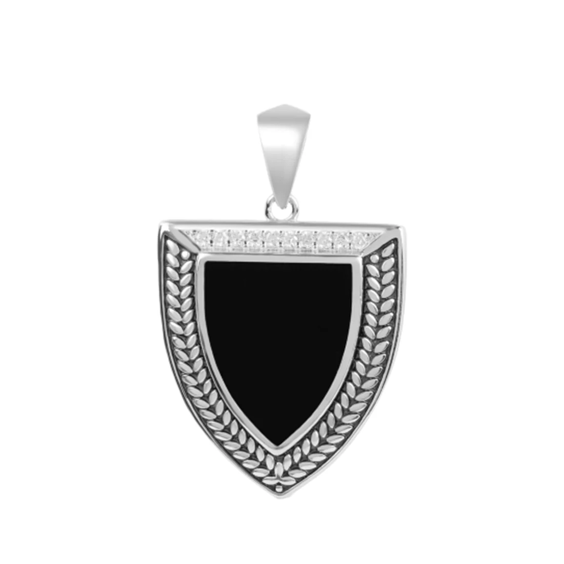 Textured Shield Rhodium Plated 925 Sterling Silver Men's Pendant - Image 3