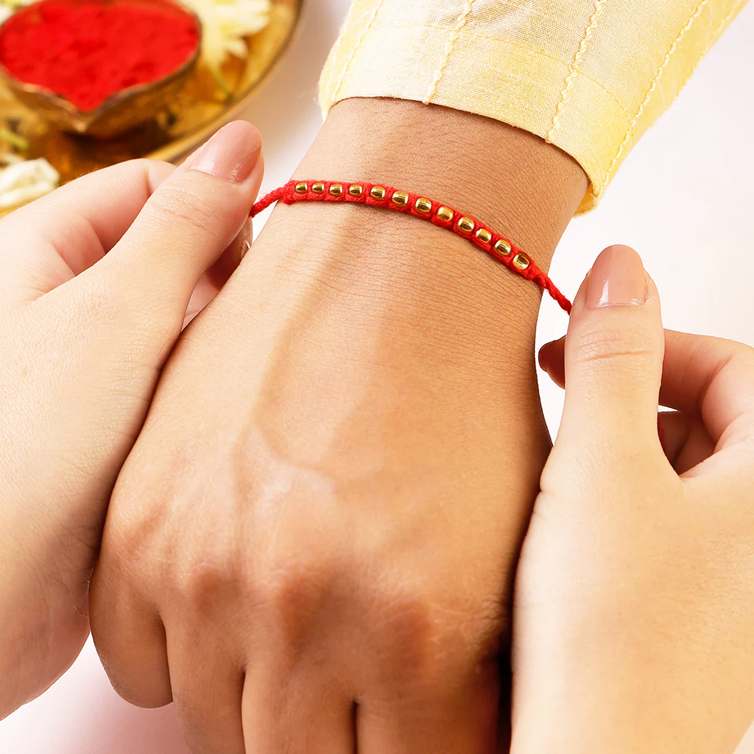Timeless Beads Gold-Plated Sterling Silver Thread Rakhi For Him - Image 2