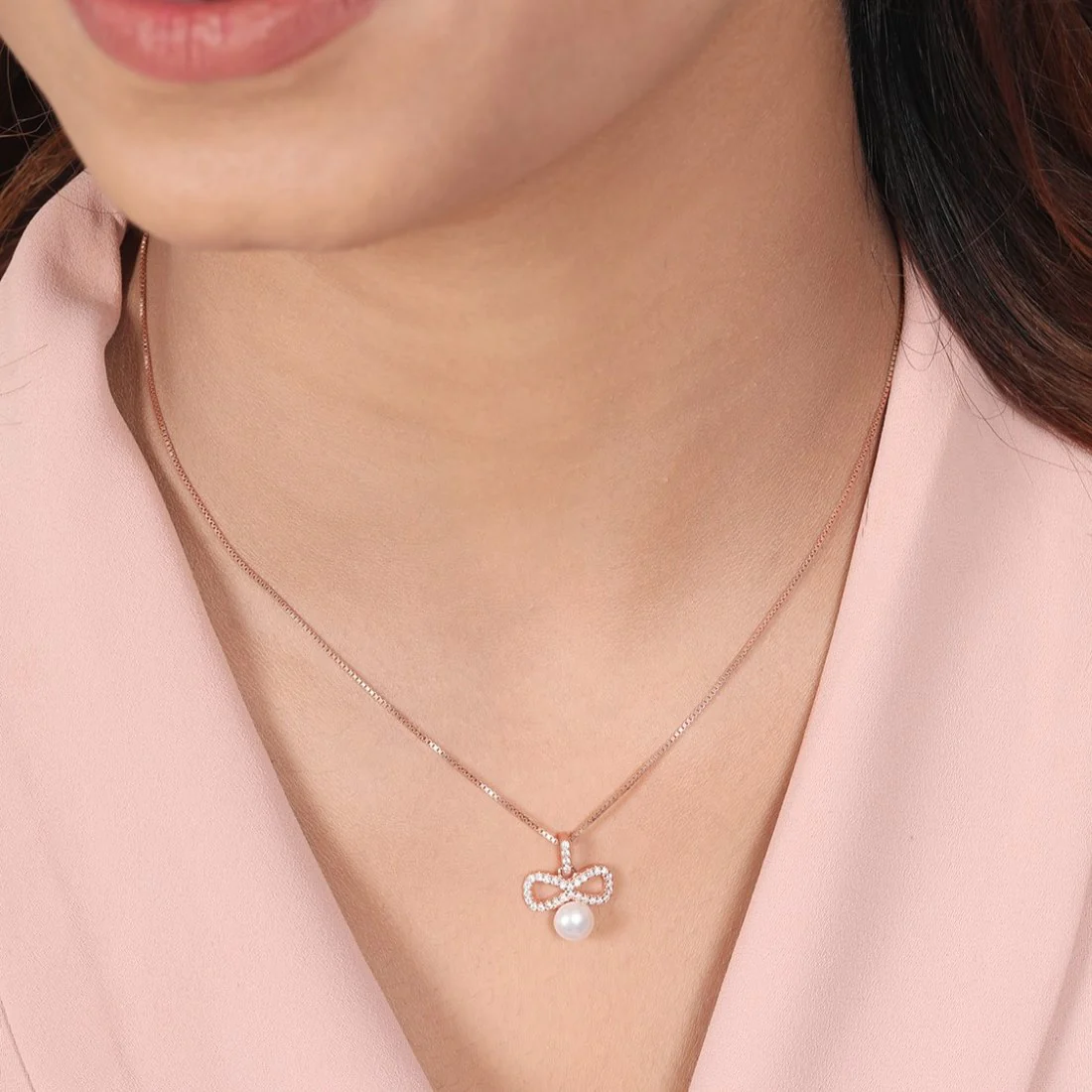 Timeless Infinity Pear-CZ Rose Gold-Plated 925 Sterling Silver Pendant with Chain - Image 2