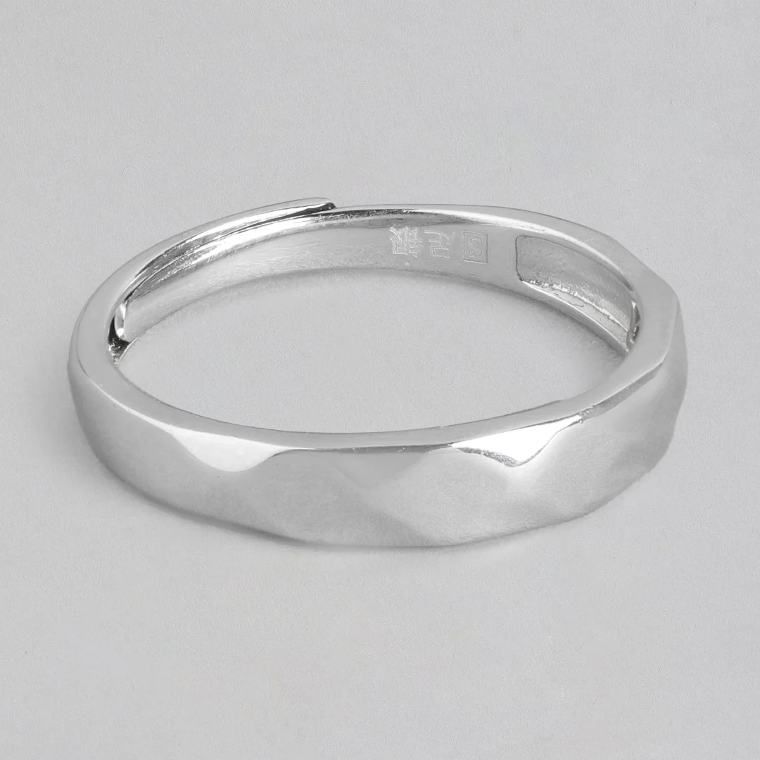 Timeless Simplicity Rhodium-Plated 925 Sterling Silver Men's Band Ring (Adjustable) - Image 5