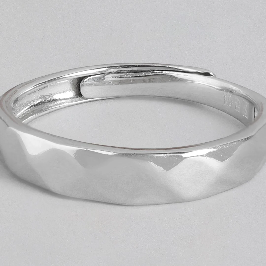 Timeless Simplicity Rhodium-Plated 925 Sterling Silver Men's Band Ring (Adjustable) - Image 7