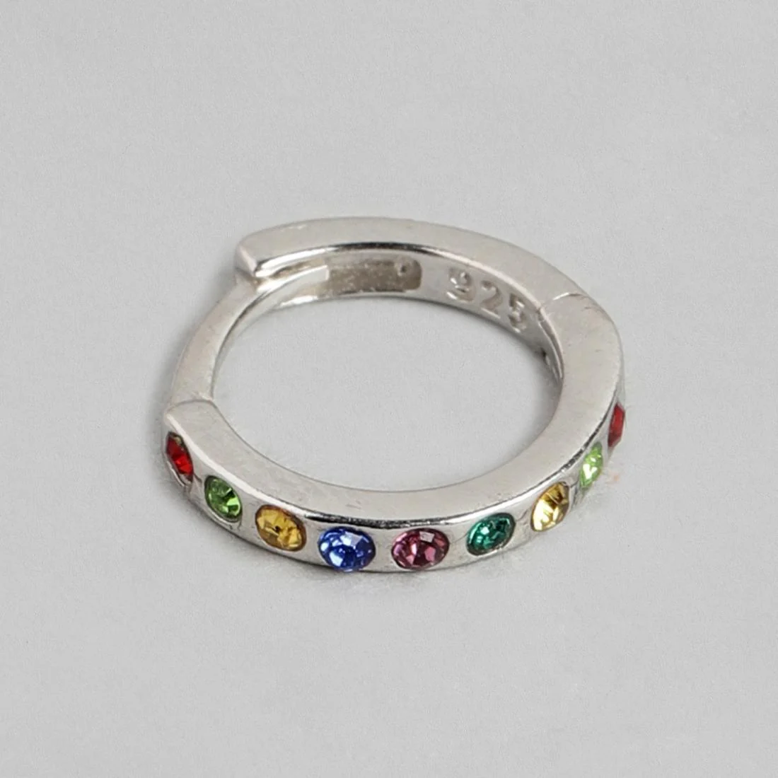 Tiny Rainbow Stone Hoop 925 Silver Earrings - Image 7