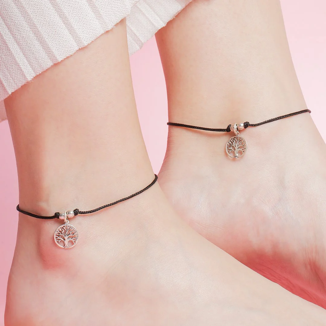 Tree of Life Rhodium Plated 925 Sterling Silver Thread Anklet - Image 4