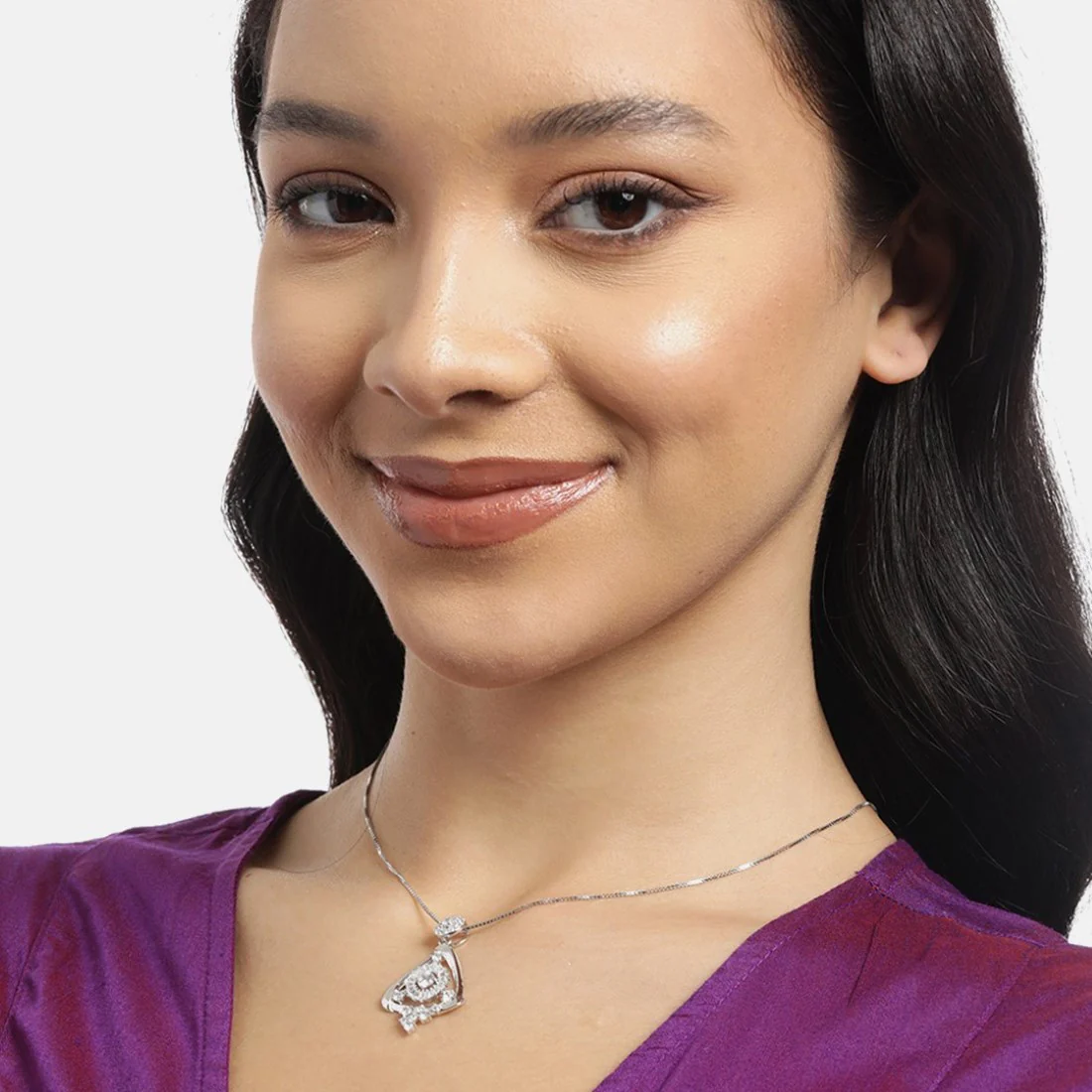 Triangle CZ Elegance Rhodium-Plated 925 Sterling Silver Pendant with Chain - Image 3