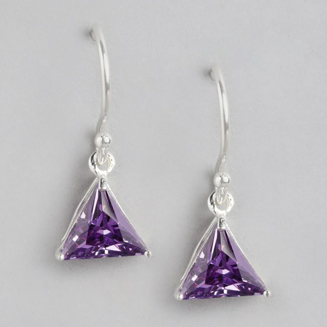 Triangular Elegance Rhodium-Plated CZ 925 Sterling Silver Earrings - Image 3