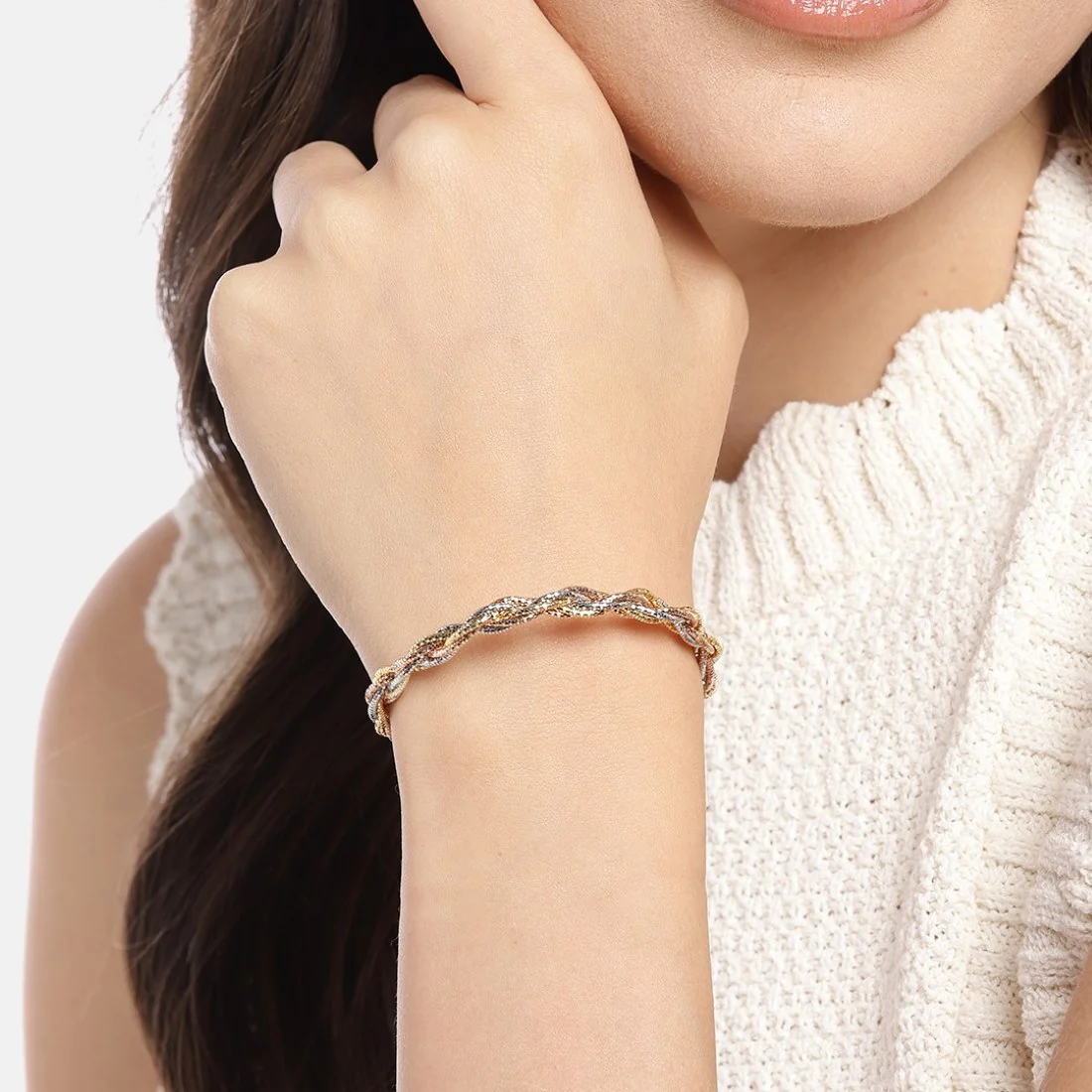 Tricolor Tapestry Triple Tone-Plated Weaved 925 Sterling Silver Bracelet - Image 2