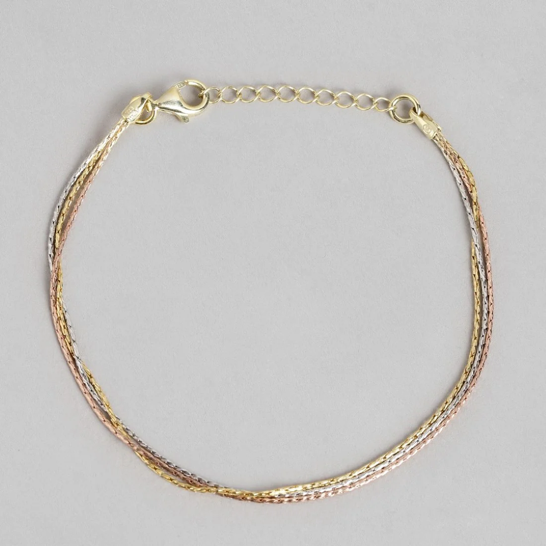 Trinity Elegance Triple Tone Plated 925 Sterling Silver Chain Bracelet - Image 7
