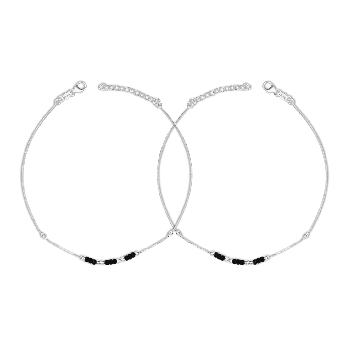 Triple Beaded Rhodium Plated 925 Sterling Silver Anklet - Image 3