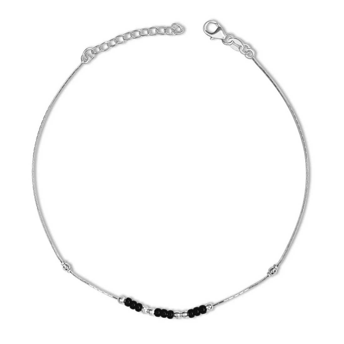 Triple Beaded Rhodium Plated 925 Sterling Silver Anklet - Image 4