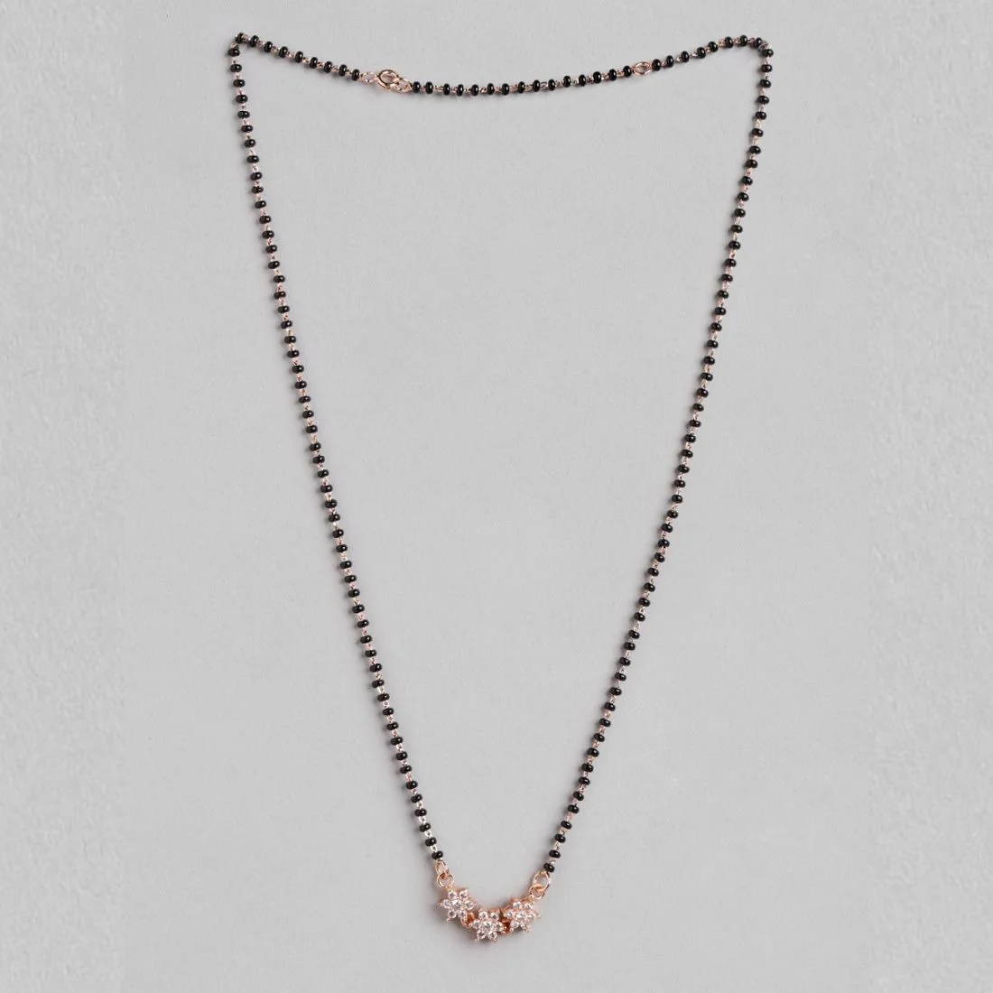 Triple Bloom Radiance Rose Gold-Plated CZ 925 Sterling Silver Mangalsutra - Image 3