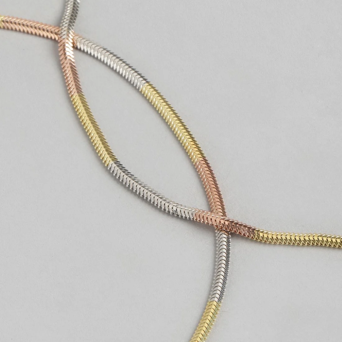 Triple Harmony Triple Tone Plated 925 Sterling Silver Snake Chain Anklet - Image 7