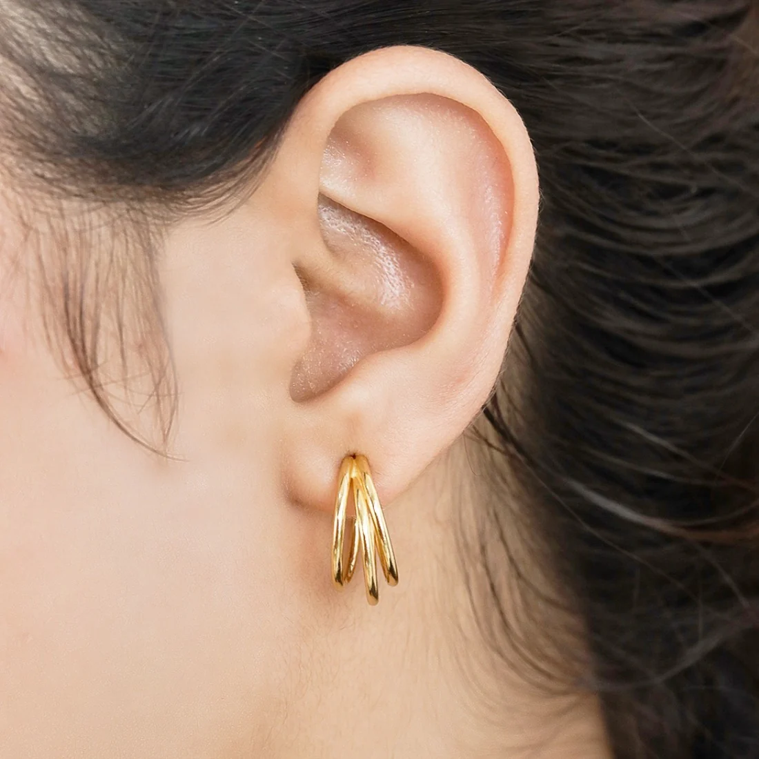 Triple Layered Gold Plated 925 Sterling Silver Hoops