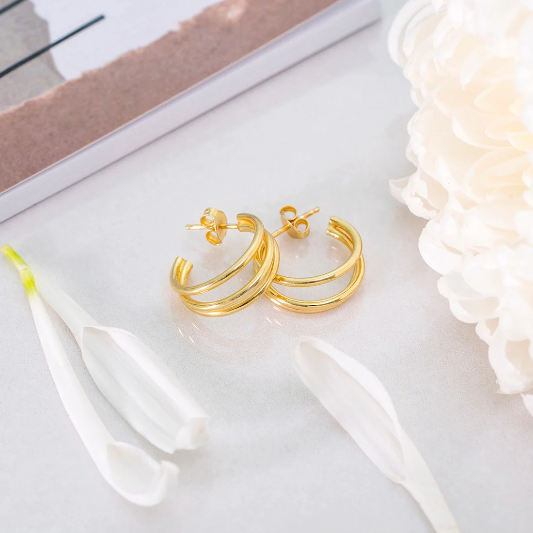 Triple Layered Gold Plated 925 Sterling Silver Hoops - Image 2