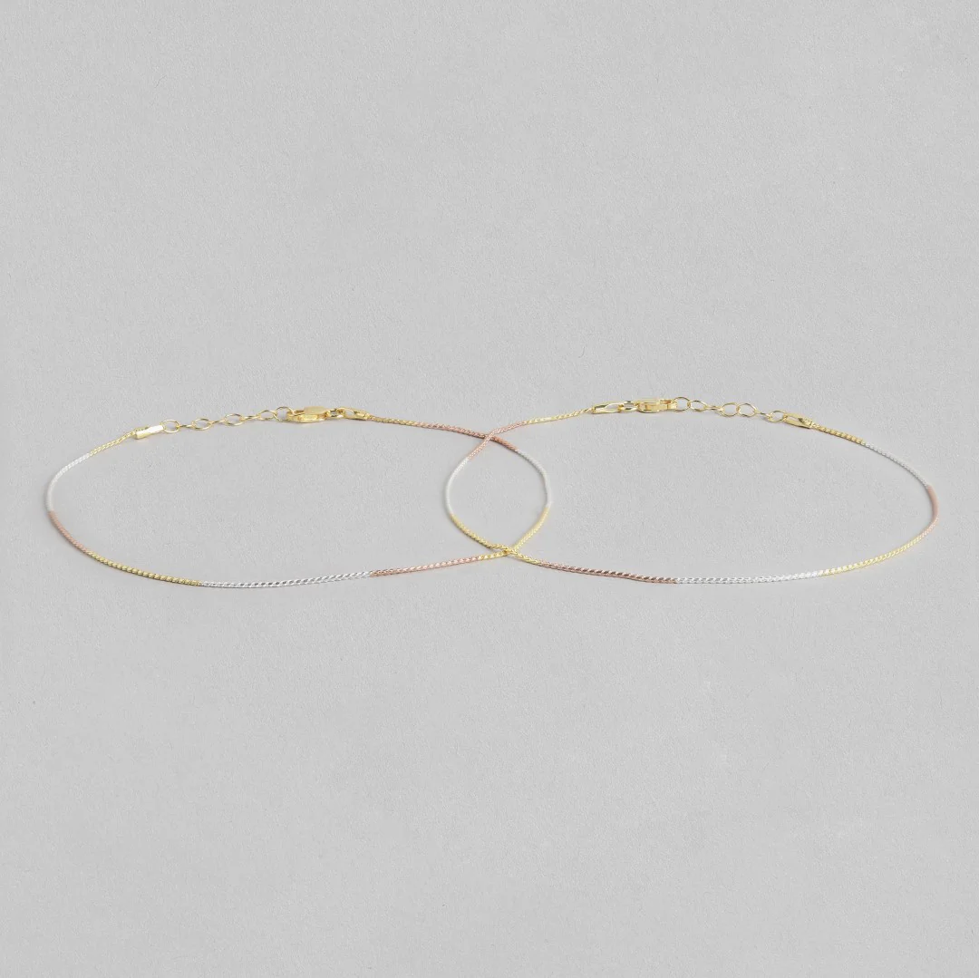 Triple Tone Classic 925 Sterling Silver Rope Chain Anklet - Image 5