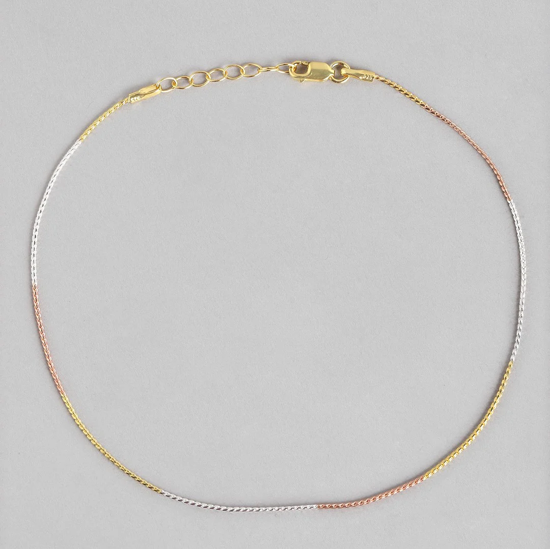 Triple Tone Classic 925 Sterling Silver Rope Chain Anklet - Image 6