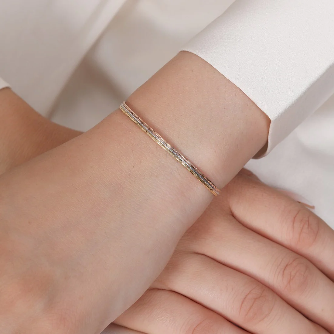 Triple Tone Glamour 925 Sterling Silver Chain Bracelet - Image 2