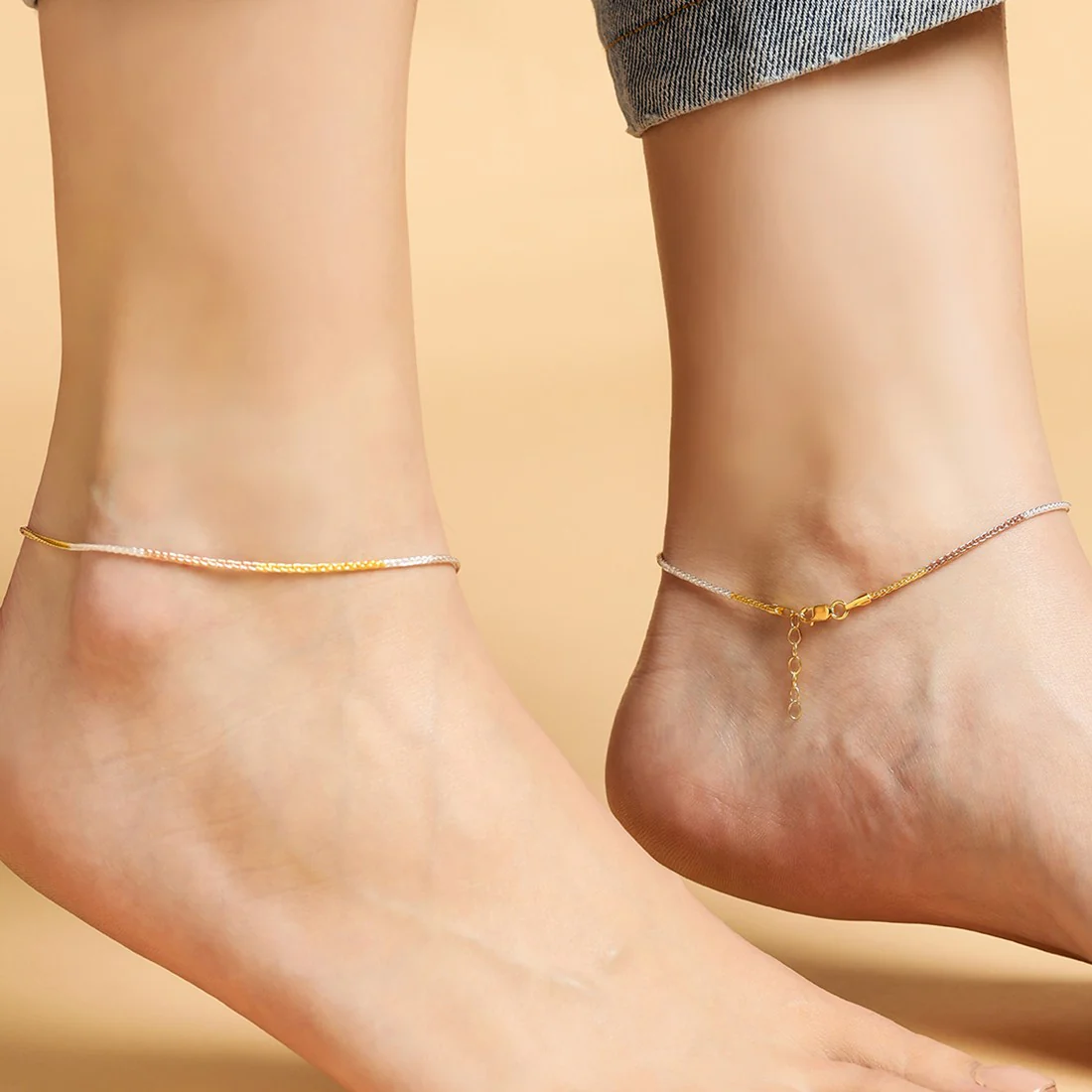 Triple Tone Weave Chain 925 Sterling Silver Anklet - Image 4