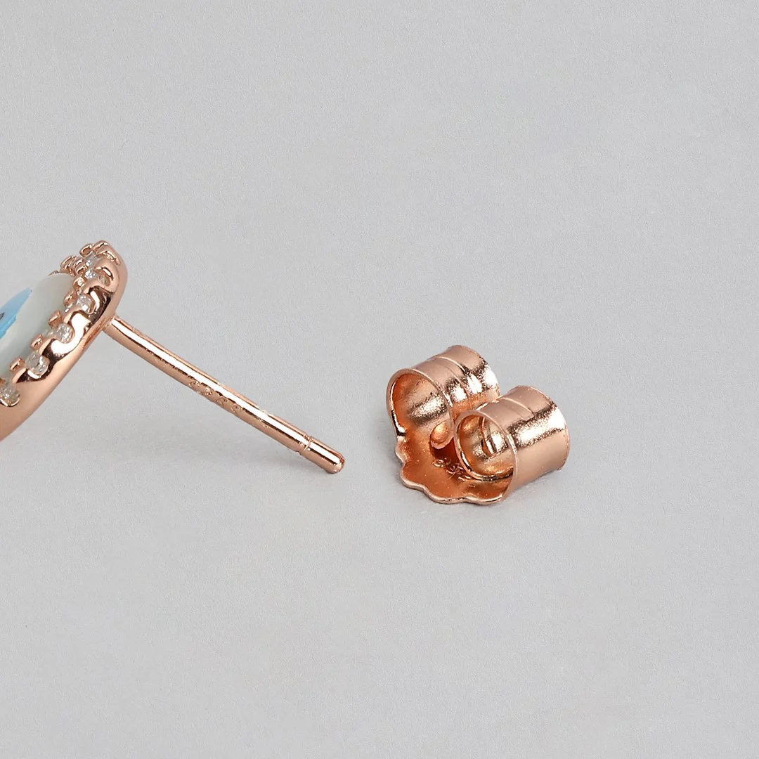 Turkish Evil Eye Rose Gold Stone 925 Silver Earrings - Image 5