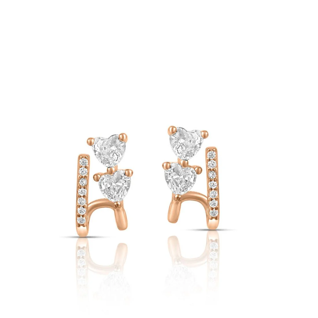 Twin Hearts Rose Gold Plated 925 Sterling Silver Earrings - Image 5