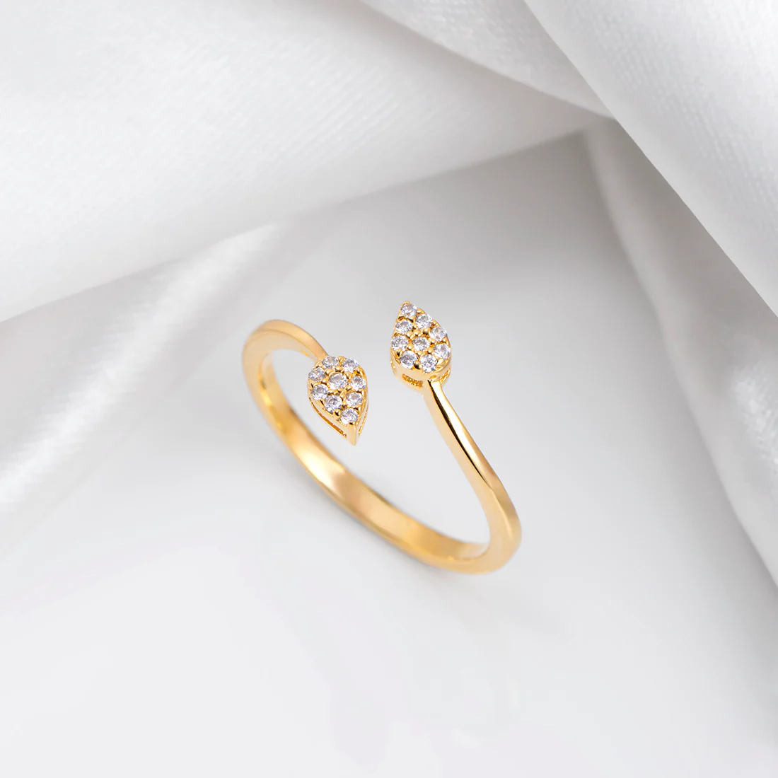 Twin Leaf Gold Plated 925 Sterling Silver Ring - Image 2