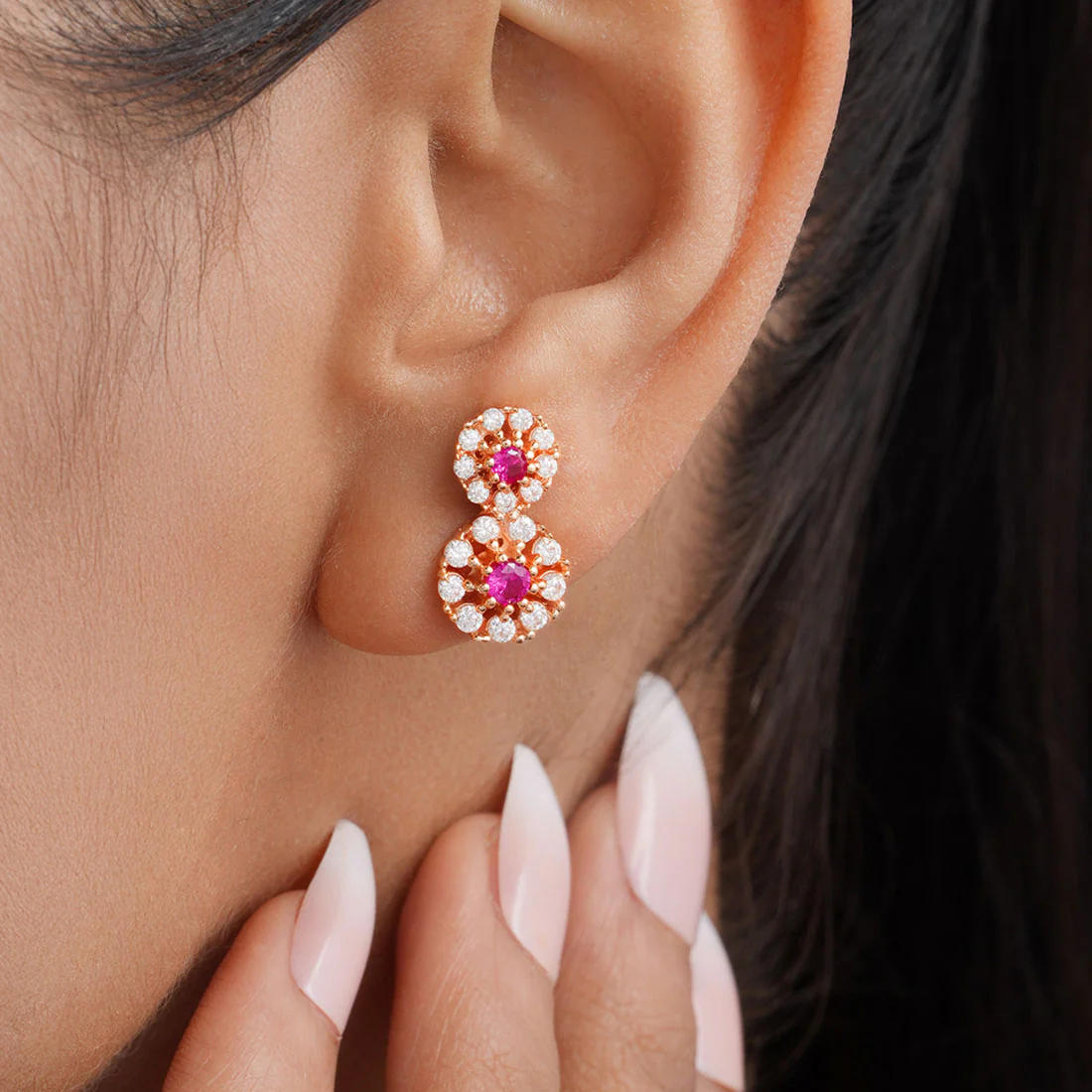 Twirling Bloom Rose Gold Plated 925 Sterling Silver Earrings - Image 2
