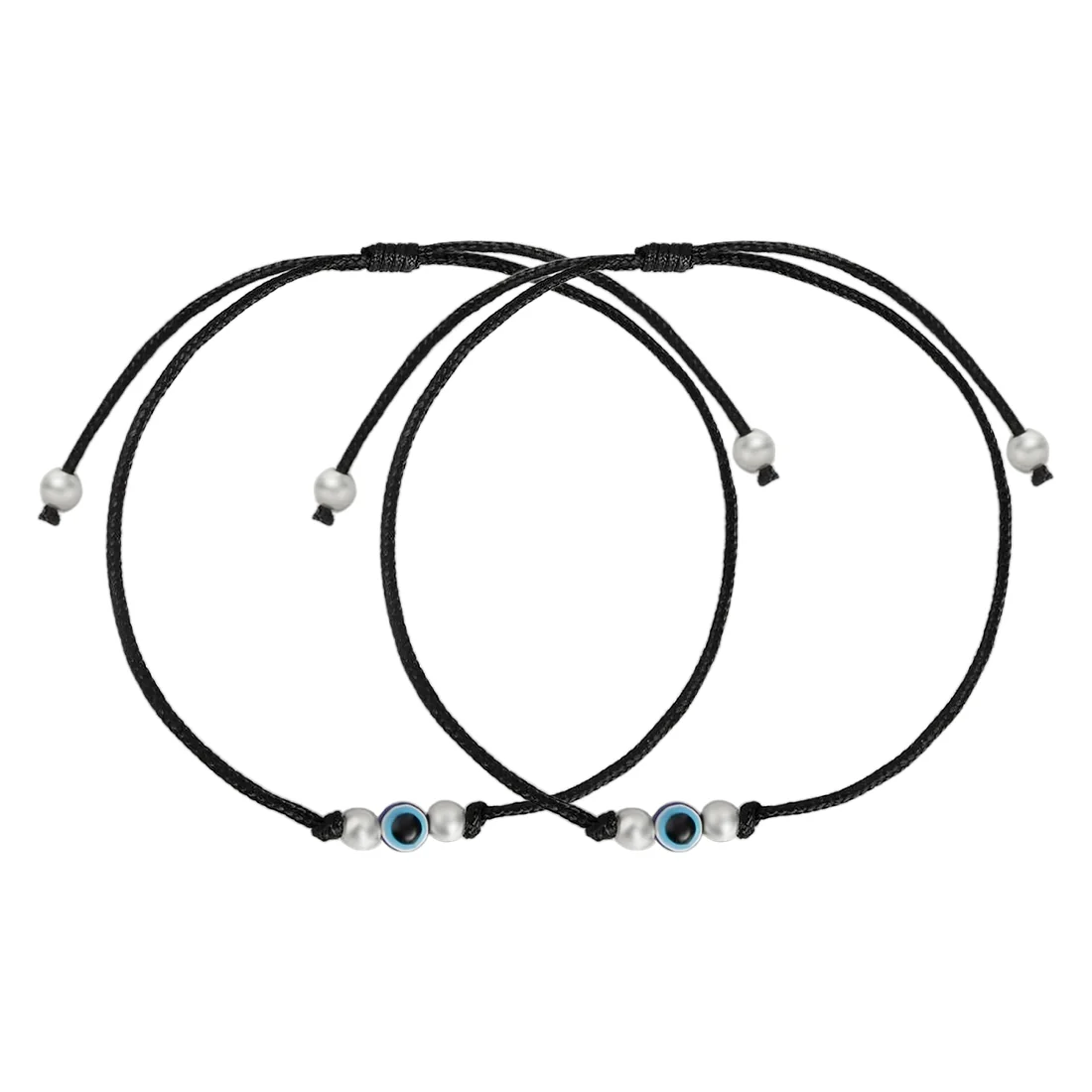 Uni-Evil Eye Rhodium Plated 925 Sterling Silver Thread Anklet - Image 6