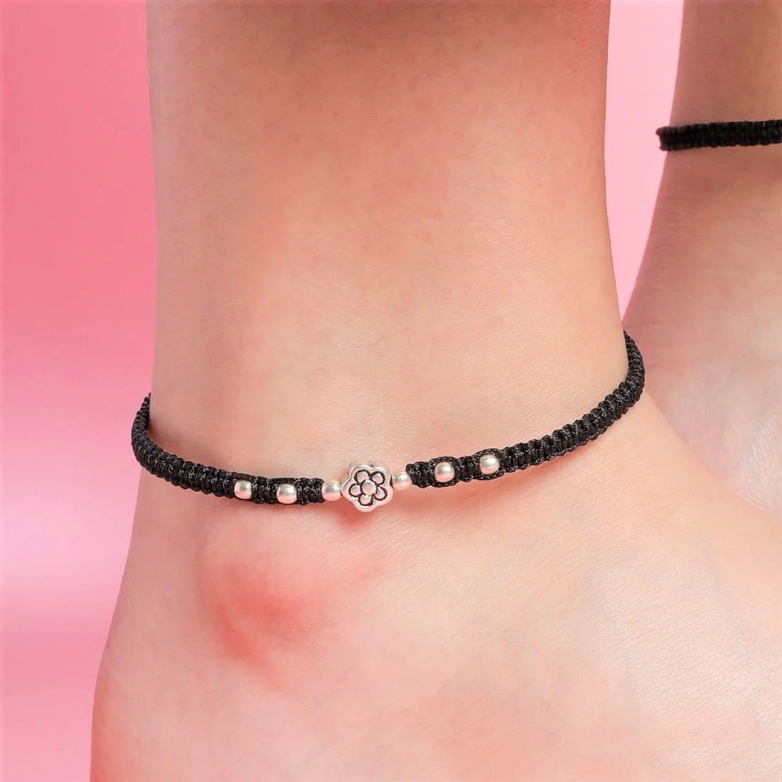 Unifloral Rhodium Plated 925 Sterling Silver Thread Anklet - Image 6