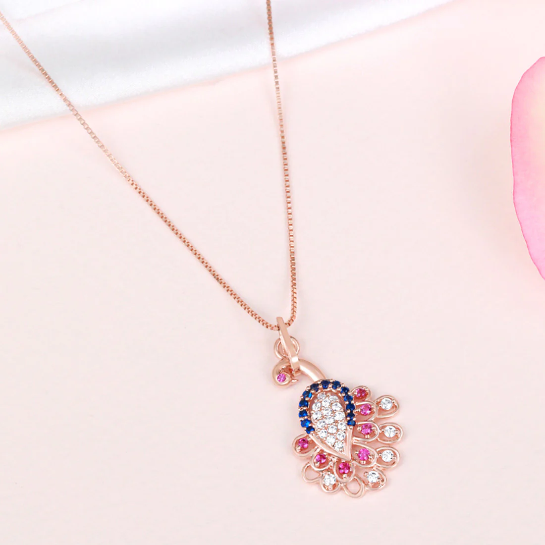 Vibrant Peacock CZ Rose Gold-Plated 925 Sterling Silver Pendant - Image 2