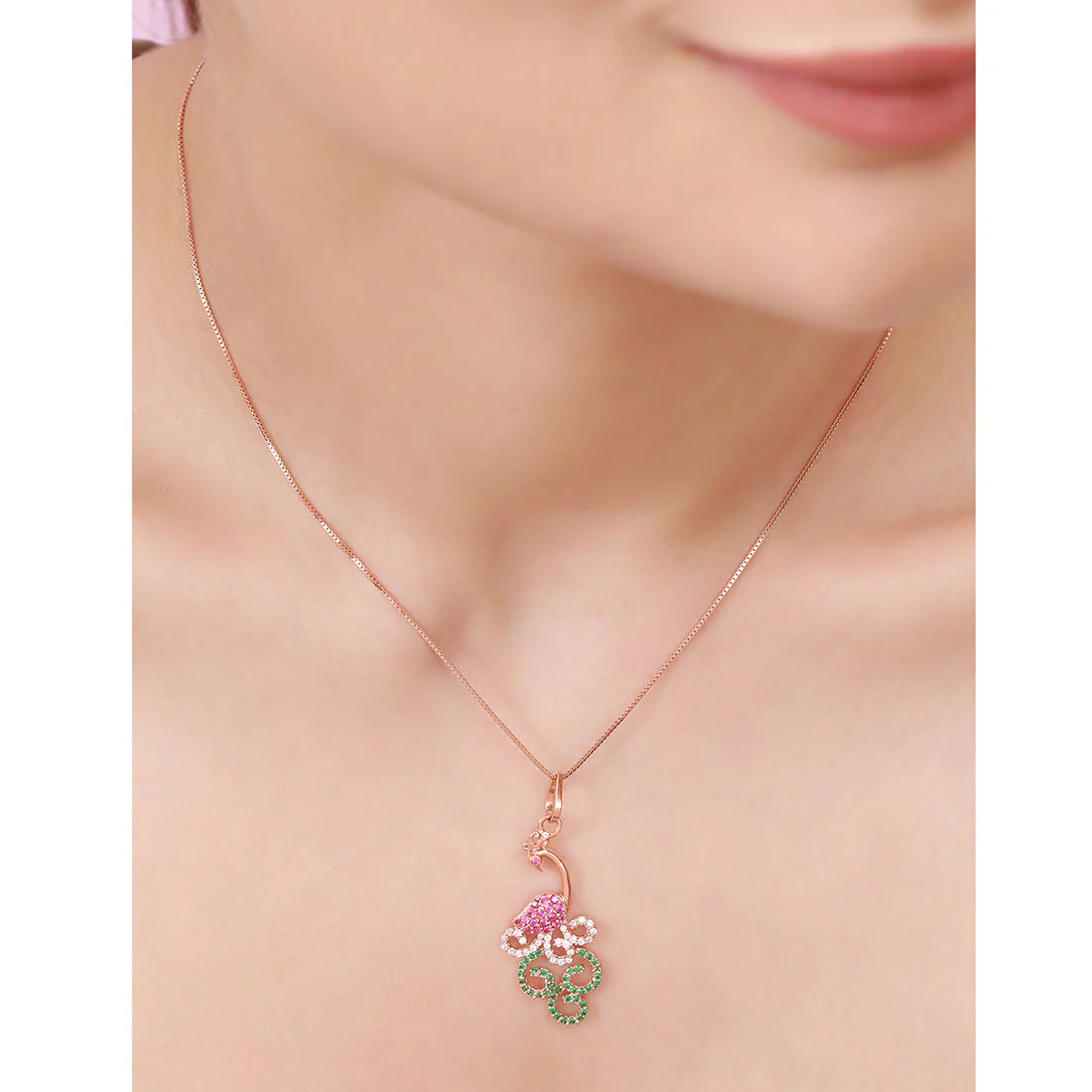 Vibrant CZ Peacock Rose Gold-Plated 925 Sterling Silver Pendant - Image 5