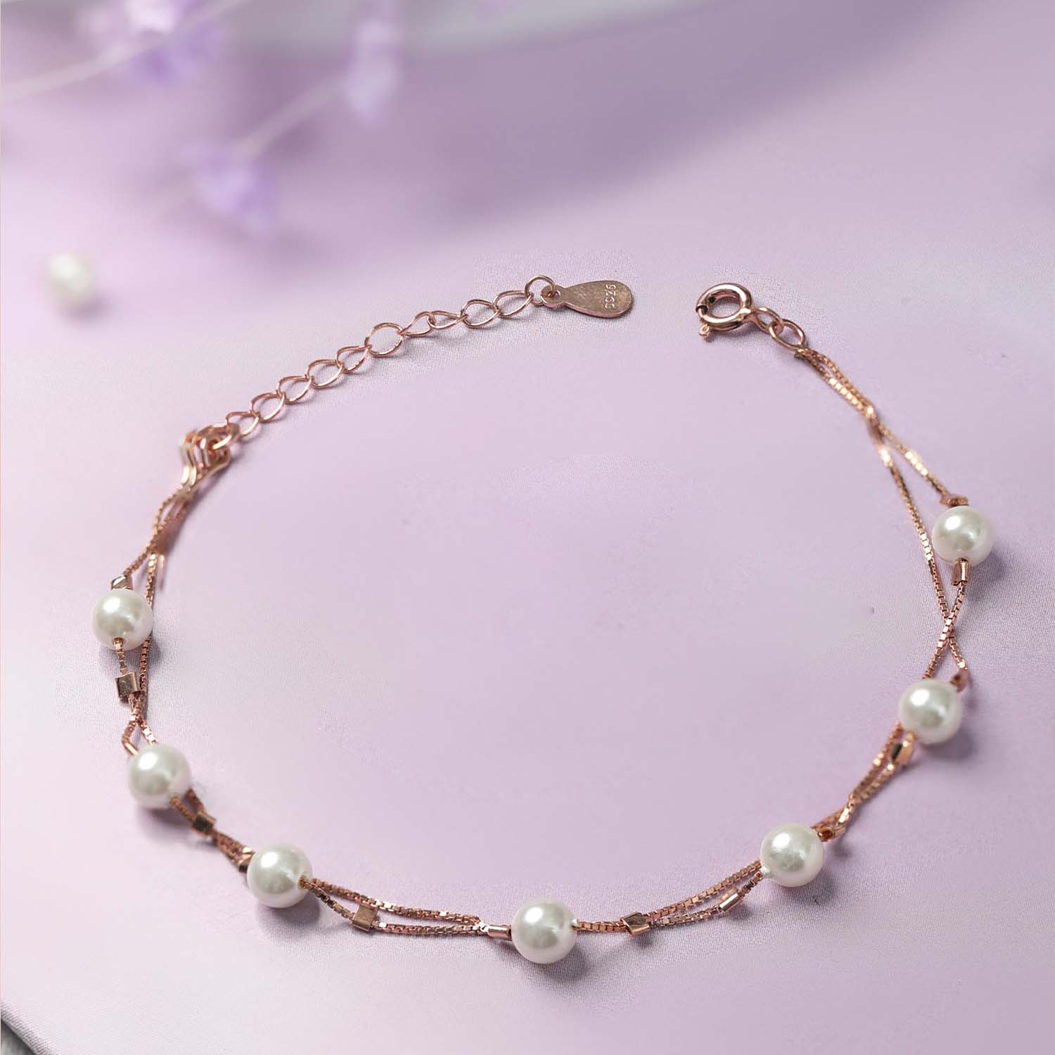 Victoria Freshwater Pearl 925 Silver Bracelet in Rose Gold