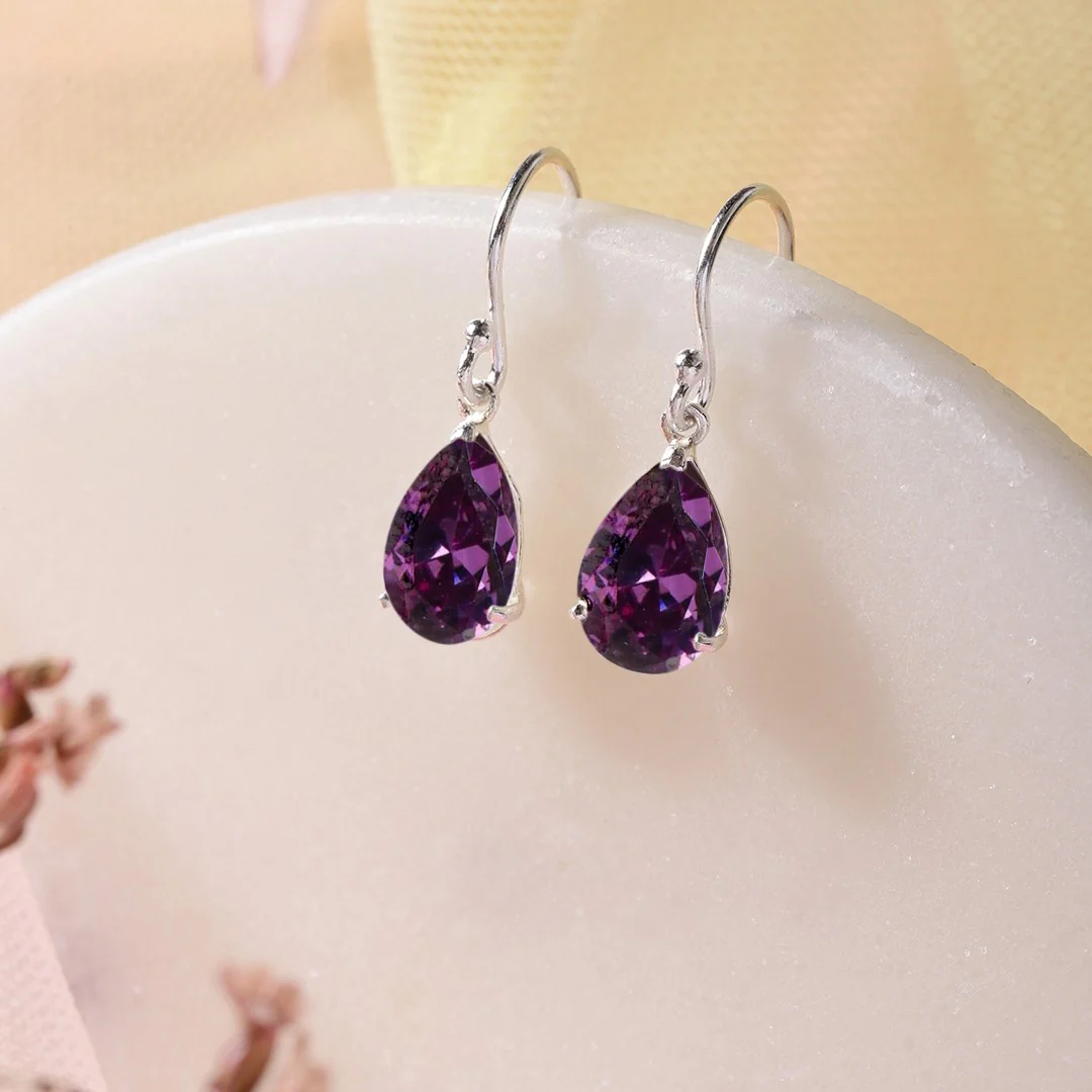 Violet Solitaire Dangling 925 Sterling Silver Earrings