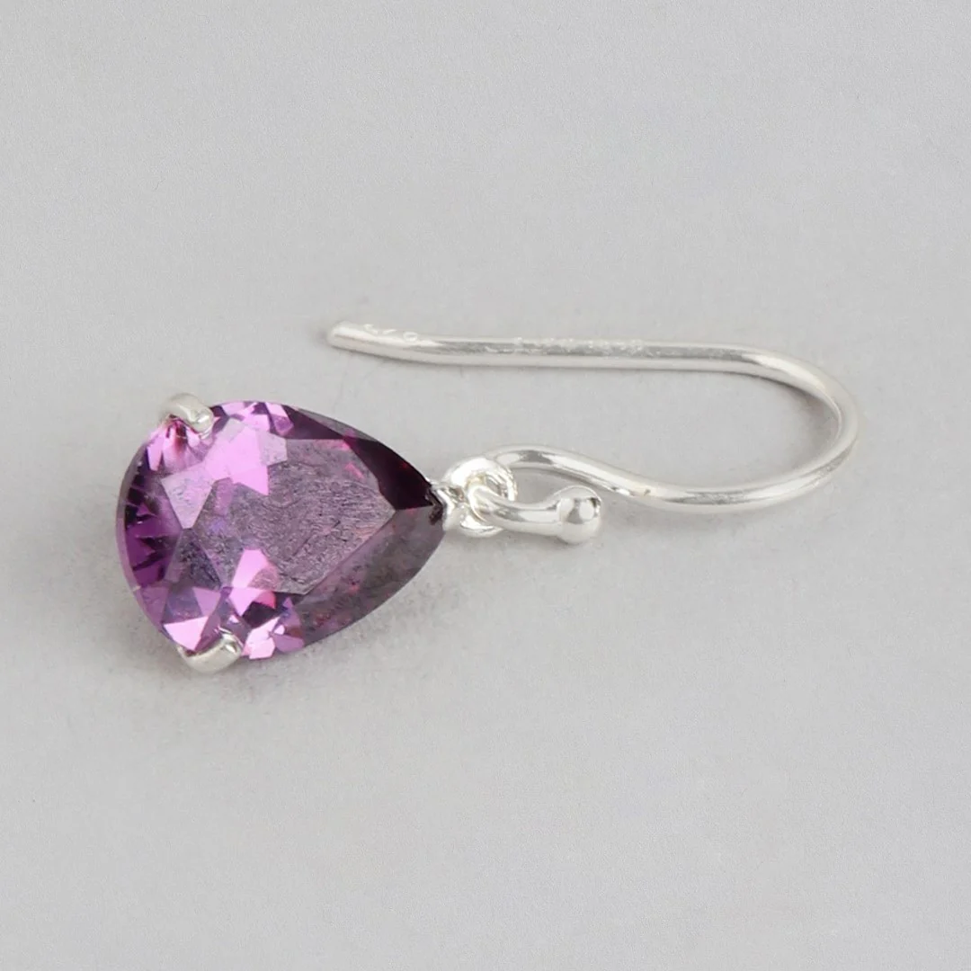 Violet Solitaire Dangling 925 Sterling Silver Earrings - Image 5