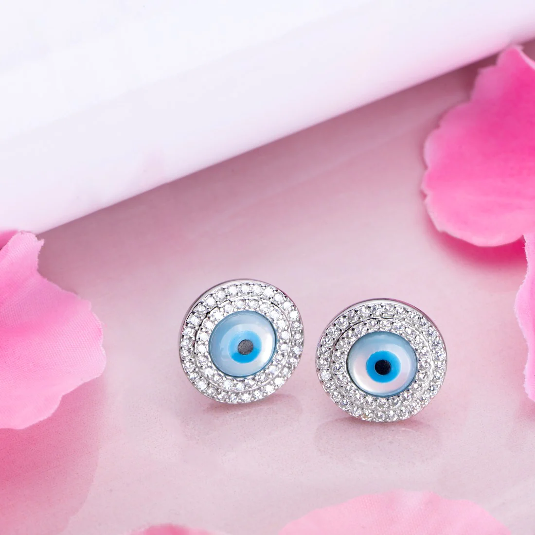 Ward Against Envy 925 Sterling Silver Rhodium-Plated Evil Eye Earring