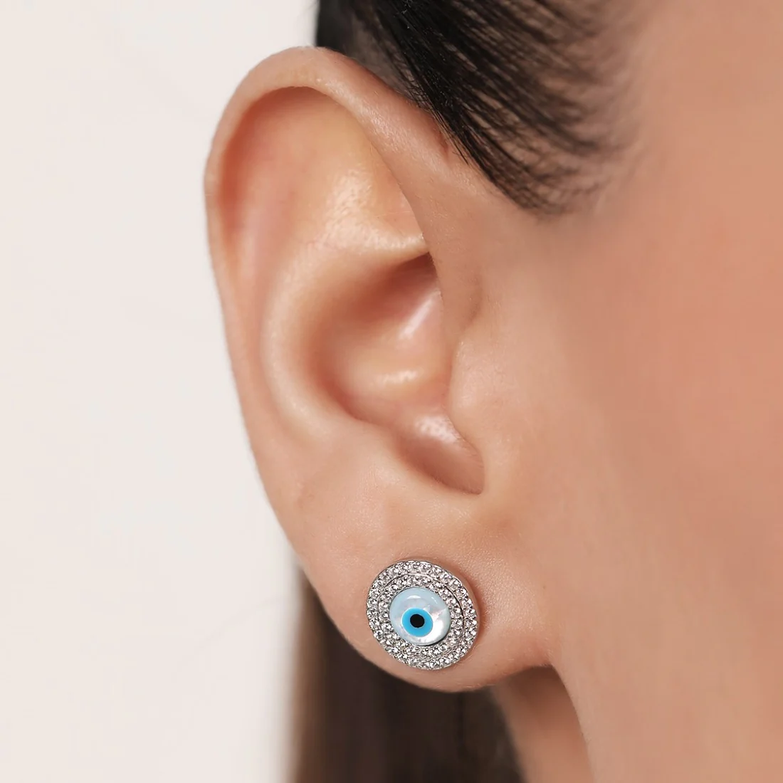 Ward Against Envy 925 Sterling Silver Rhodium-Plated Evil Eye Earring - Image 2