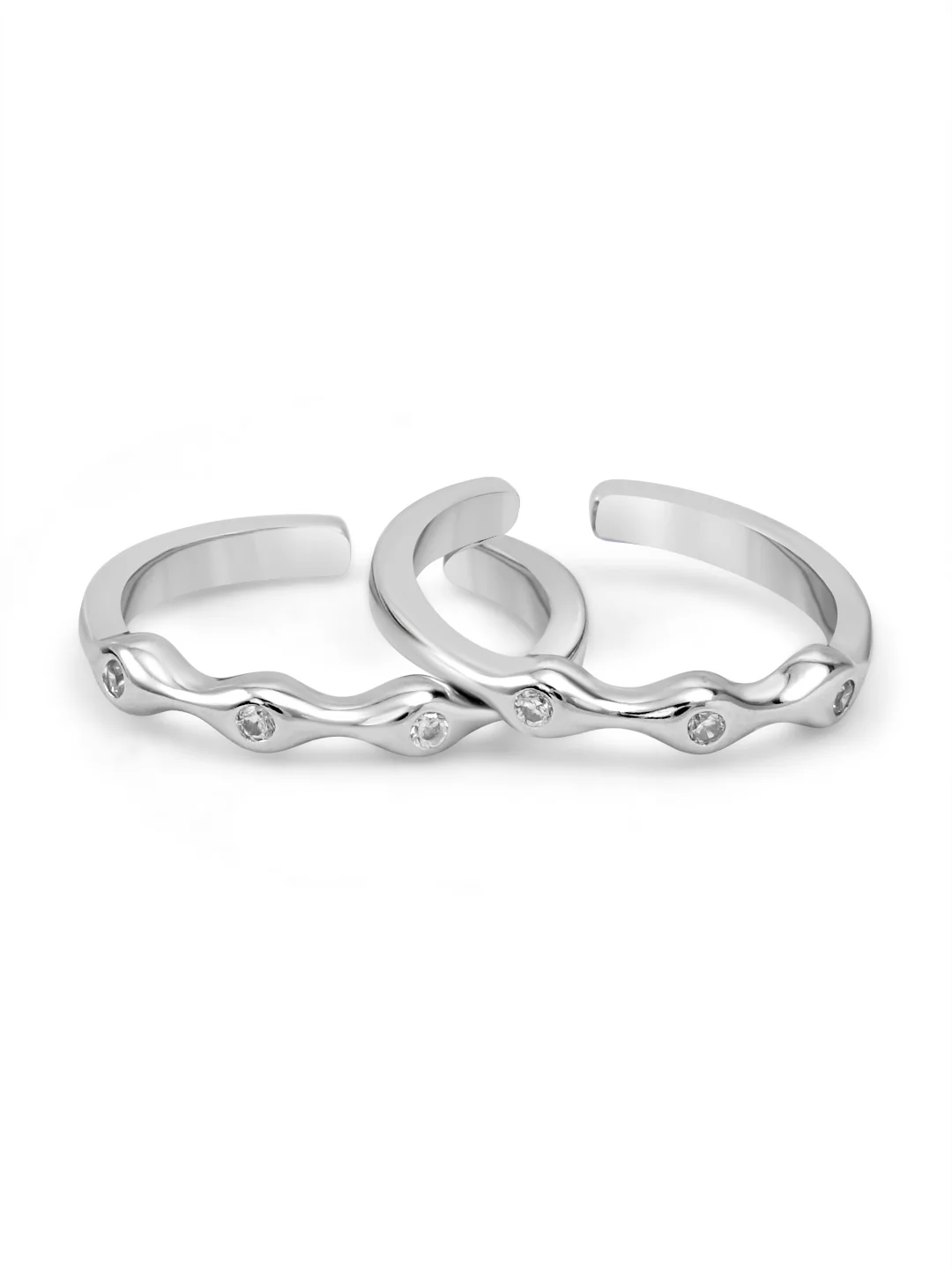 Wavy Rhodium Plated 925 Sterling Silver Toering - Image 4