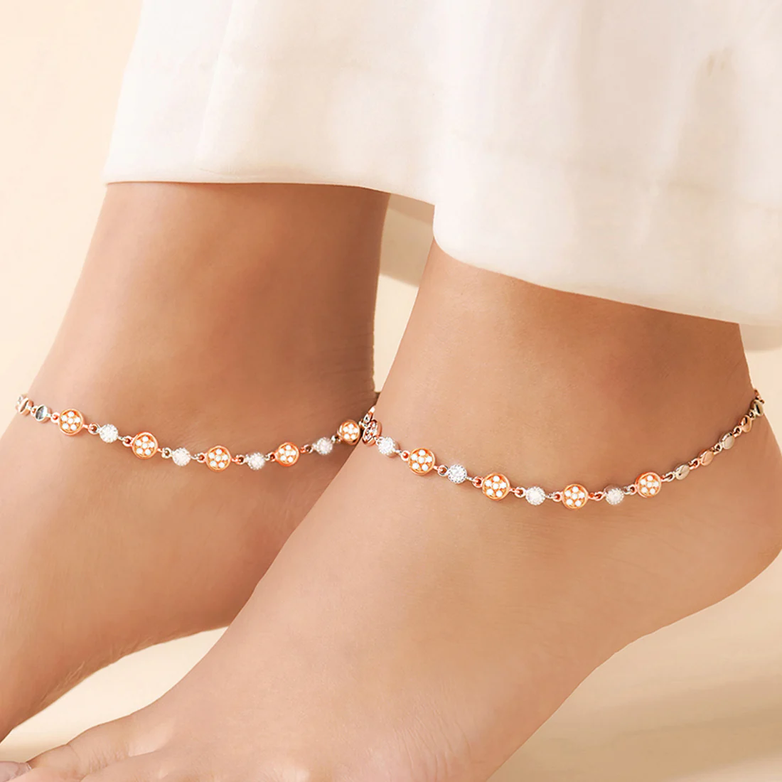 When Silver Met Rose Dual Plated Anklet - Image 3