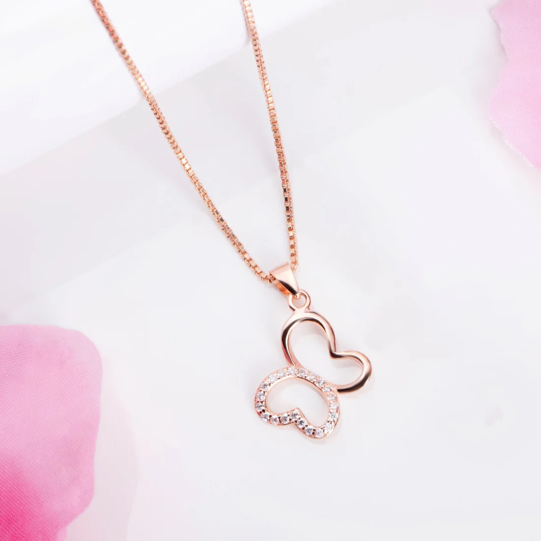 Whimsical Flutter Rose Gold-Plated 925 Sterling Silver Butterfly Pendant with Chain