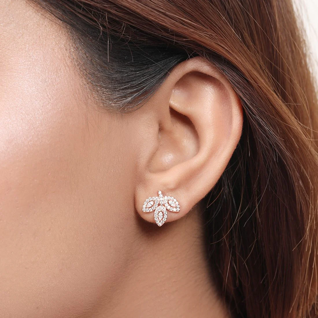 Whimsical Whispers 925 Sterling Silver Rose Gold-Plated Leaf Earrings - Image 3